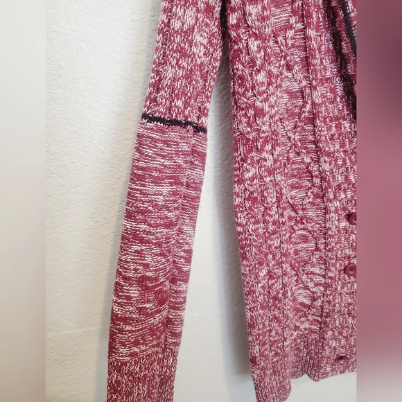 Volcom Nord It Up Skater Duster Cable Knit Long Cardigan Sweater Burgundy Medium - Picture 5 of 11